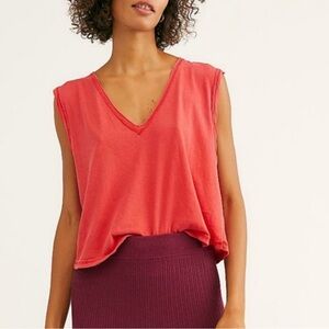 We the free Dreamy Sleeveless V-Neck Top - Coral Size XS 100% Cotton